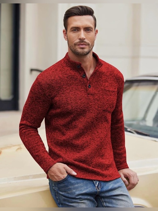 Coofandy Other - NWT COOFANDY Men's Casual Henley Pullover Thermal Fleece Slim Fit Sweater Red L